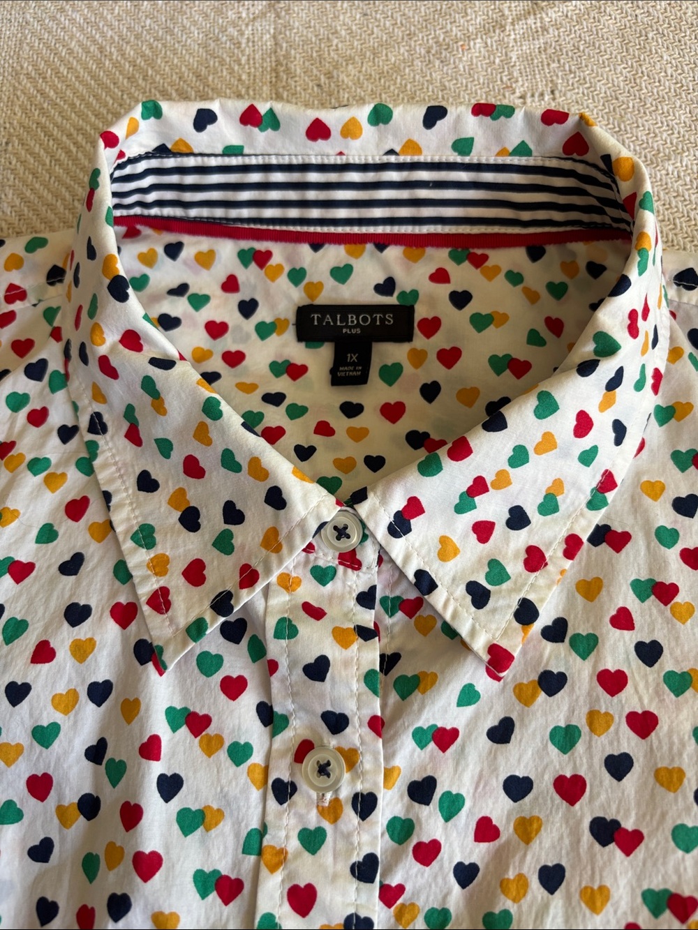 Talbots Ditsy Heart Print Classic Button Front Long Sleeve Shirt Plus Size 1X
